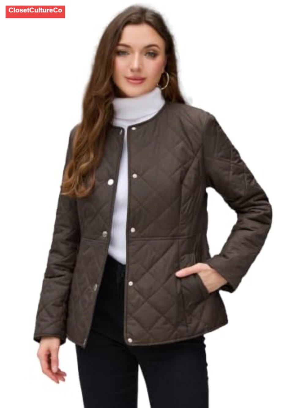 Quilted Jacket Collarless Button Coat with Pockets